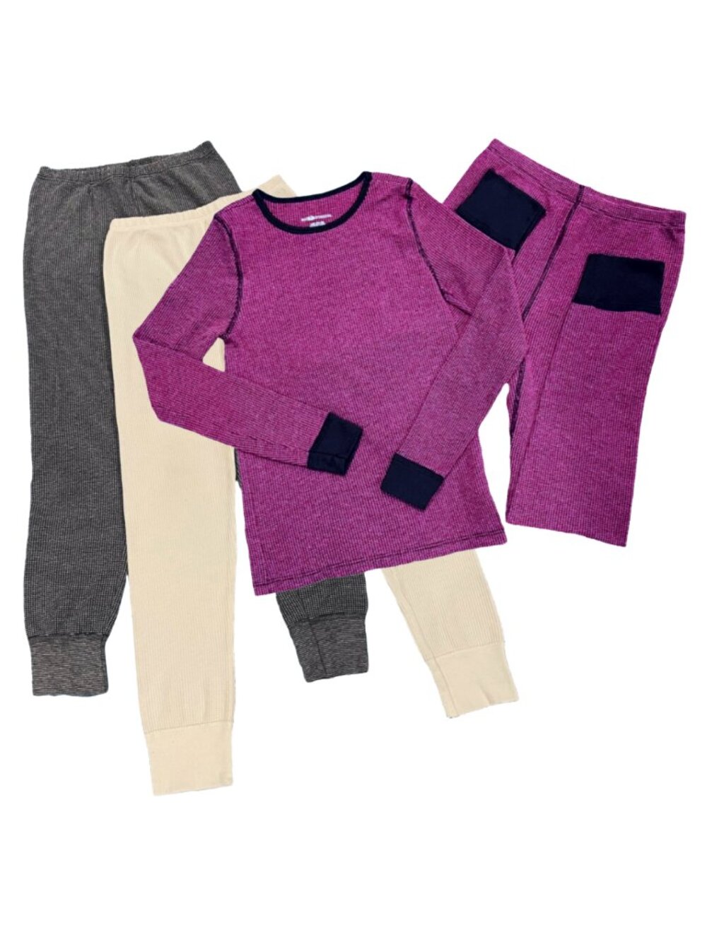 Girls Thermal Pajama Bundle 4pc Waffle Knit Fruit of the Loom L 10-12